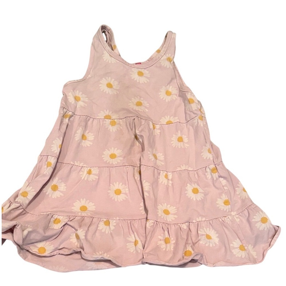 Girls Pink Daisy Floral Tiered Sleeveless Sundress Casual Summer Play Dress